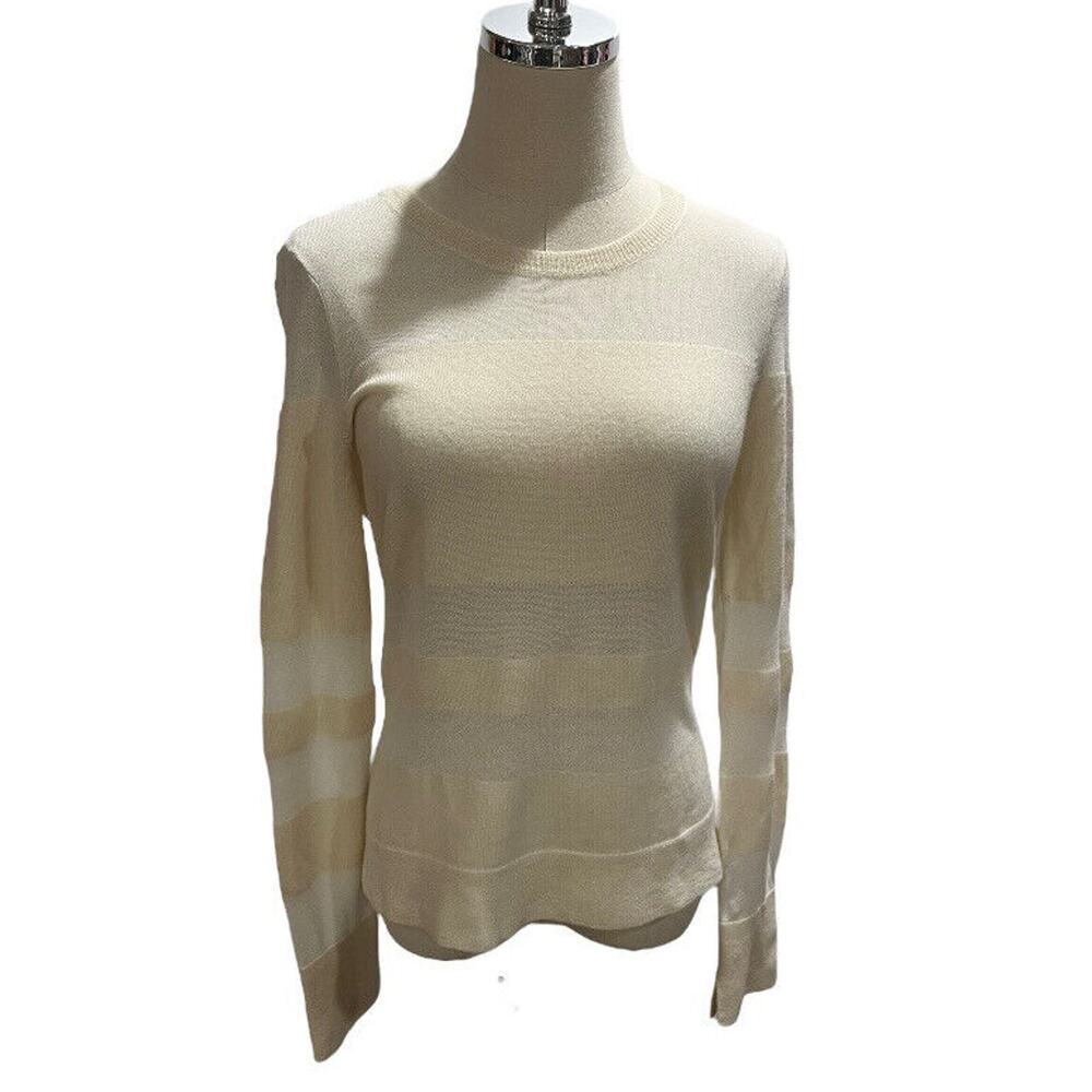 Rag & Bone Vivi Cream Crewneck Wool Long sleeve Sheer Striped Sweater‎ Sz Sm